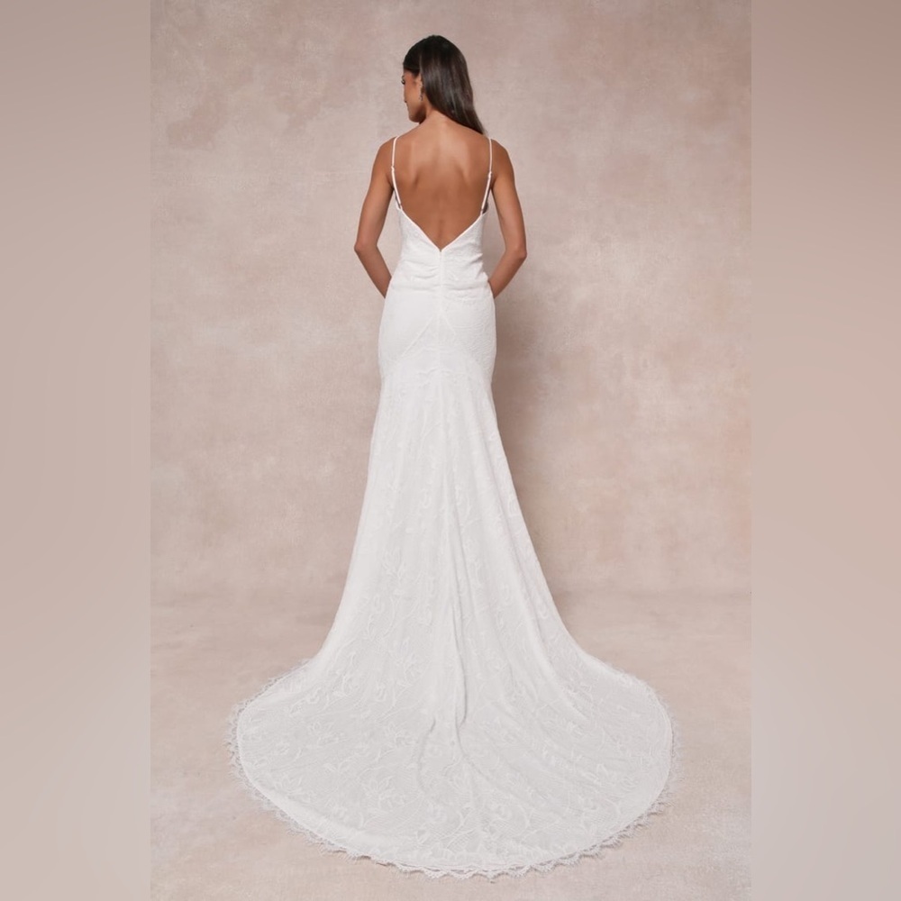 NWT Lulus Flawless Extravagance White Lace Trumpet Hem Maxi Dress - Picture 1 of 10